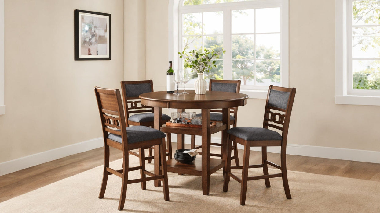 Pasadena Brown Wood And Upholstered Bar Height 5pc Dining Table & Cha