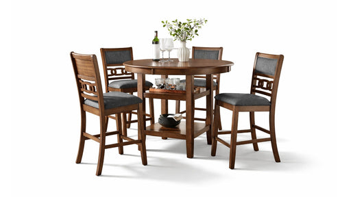 Pasadena Brown Wood And Upholstered Bar Height 5pc Dining Table & Cha