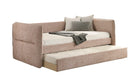 Philpa blush pink fabric twin day bed with pull-out trundle and pillows