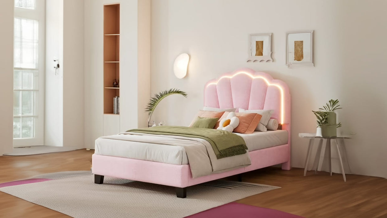 Pink Pink Wood And Upholstered Twin Bed