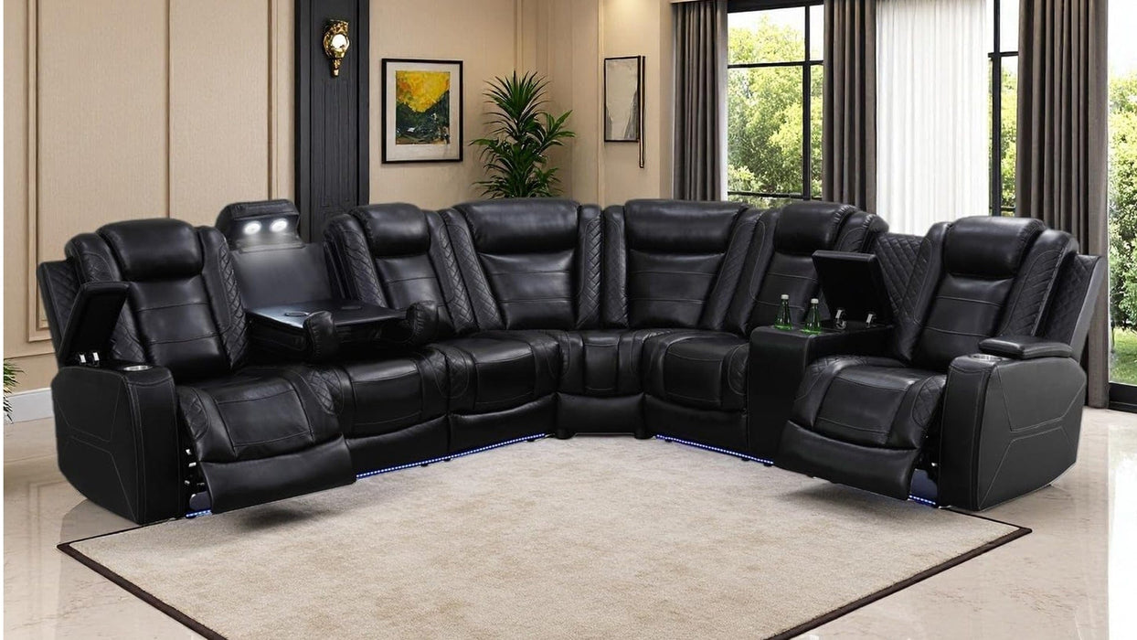 Plithzy Black Faux Leather Power Recliner Sectional Sofa