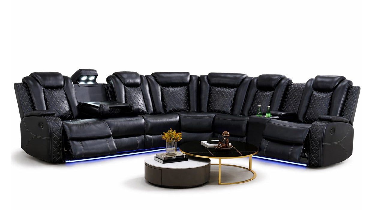 Plithzy Black Faux Leather Power Recliner Sectional Sofa