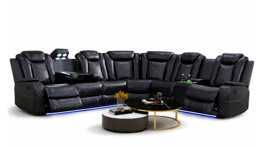 Plithzy Black Faux Leather Power Recliner Sectional Sofa