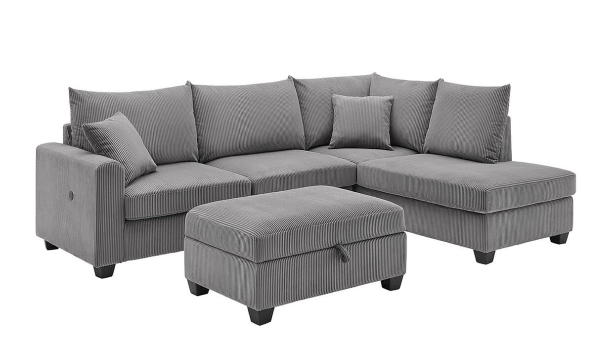 Rowan Gray Corduroy Sectional Sofa