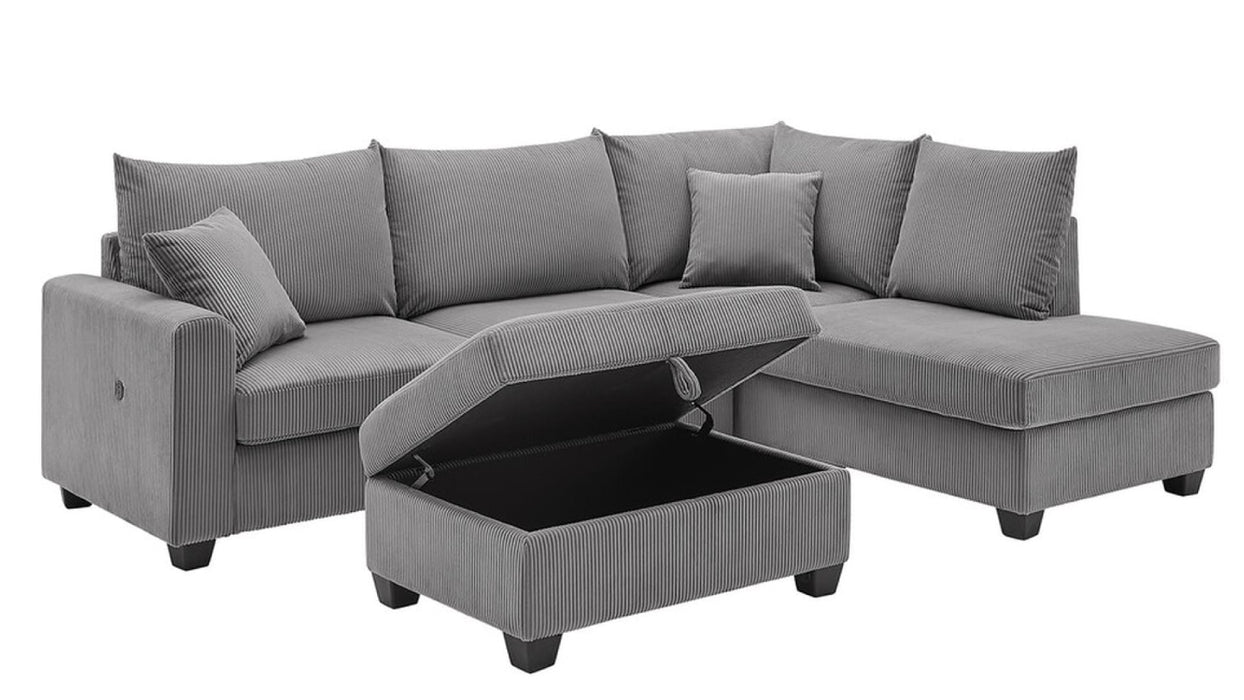 Rowan Gray Corduroy Sectional Sofa
