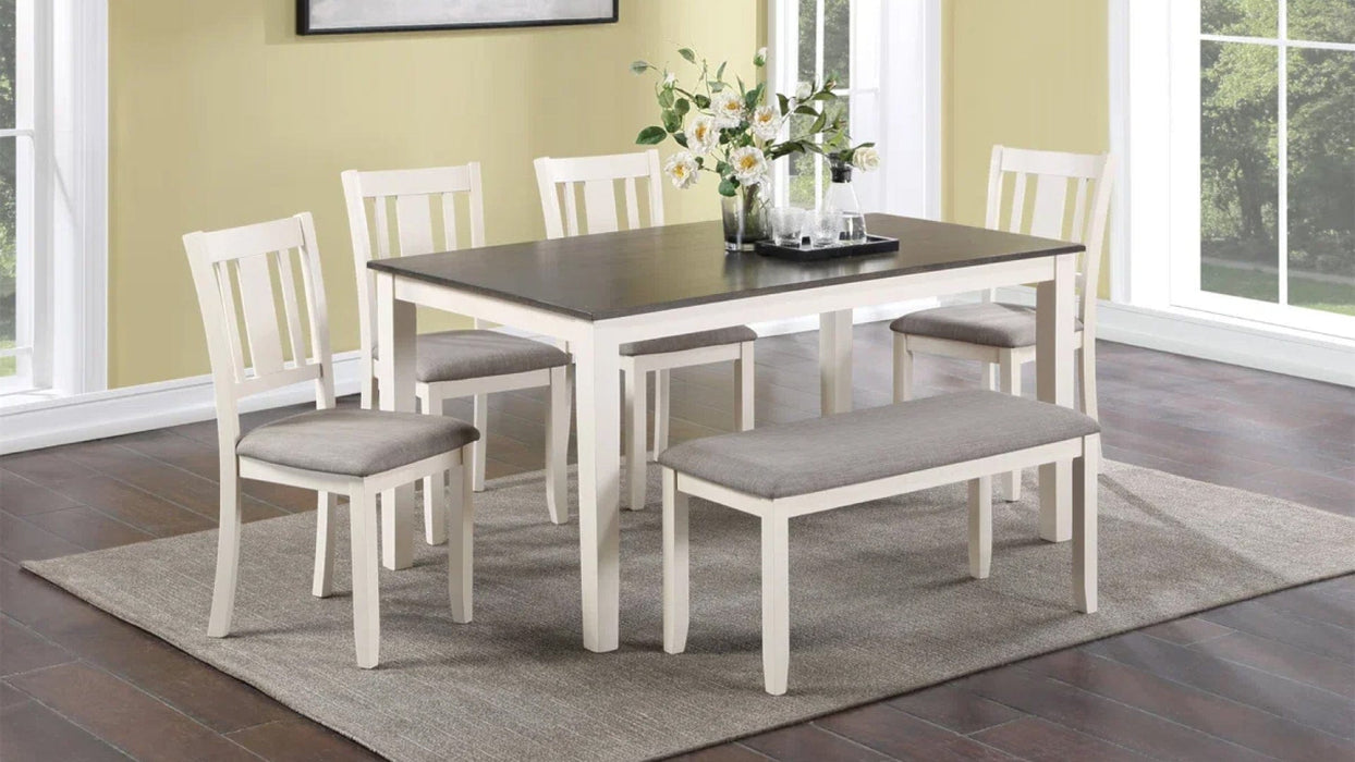 Rowan White Wood And Upholstered Counter Height 6pc Dining Table, Cha