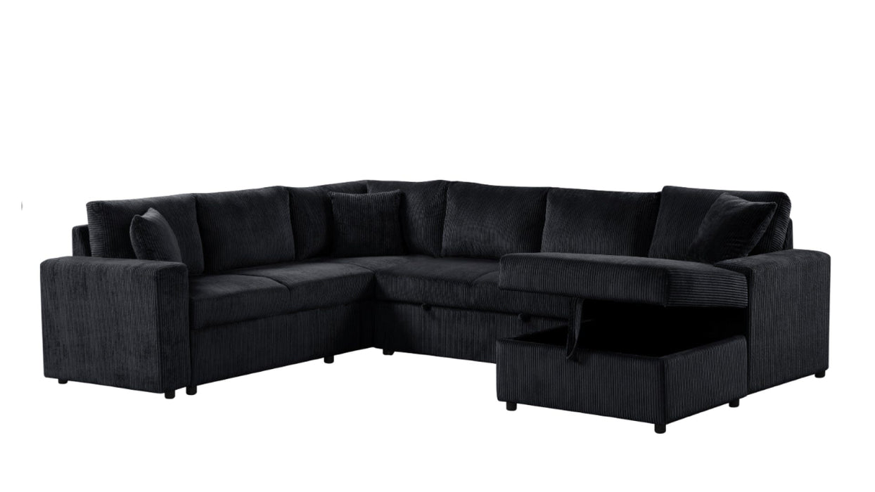Ruxley Black Corduroy Sectional Sleeper Sofa