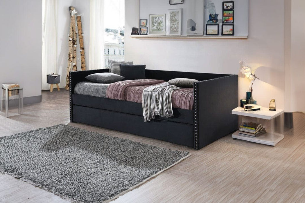Sadie Black Wood And Upholstered Twin Over Twin Day Bed With Trundle