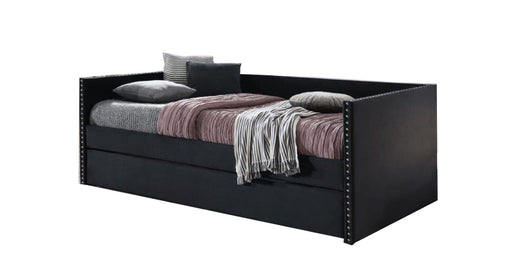 Sadie Black Wood And Upholstered Twin Over Twin Day Bed With Trundle