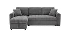 Seraphina gray sectional sleeper sofa, front view with chaise on the left