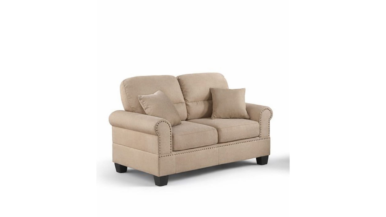 Shelton tan microfiber loveseat with rolled arms