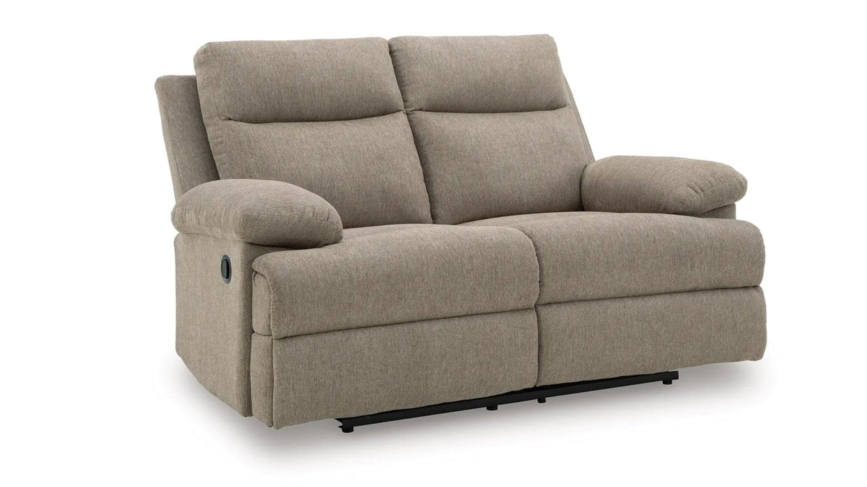 Side Swipe Brown Fabric Reclining Sofa And Loveseat Set