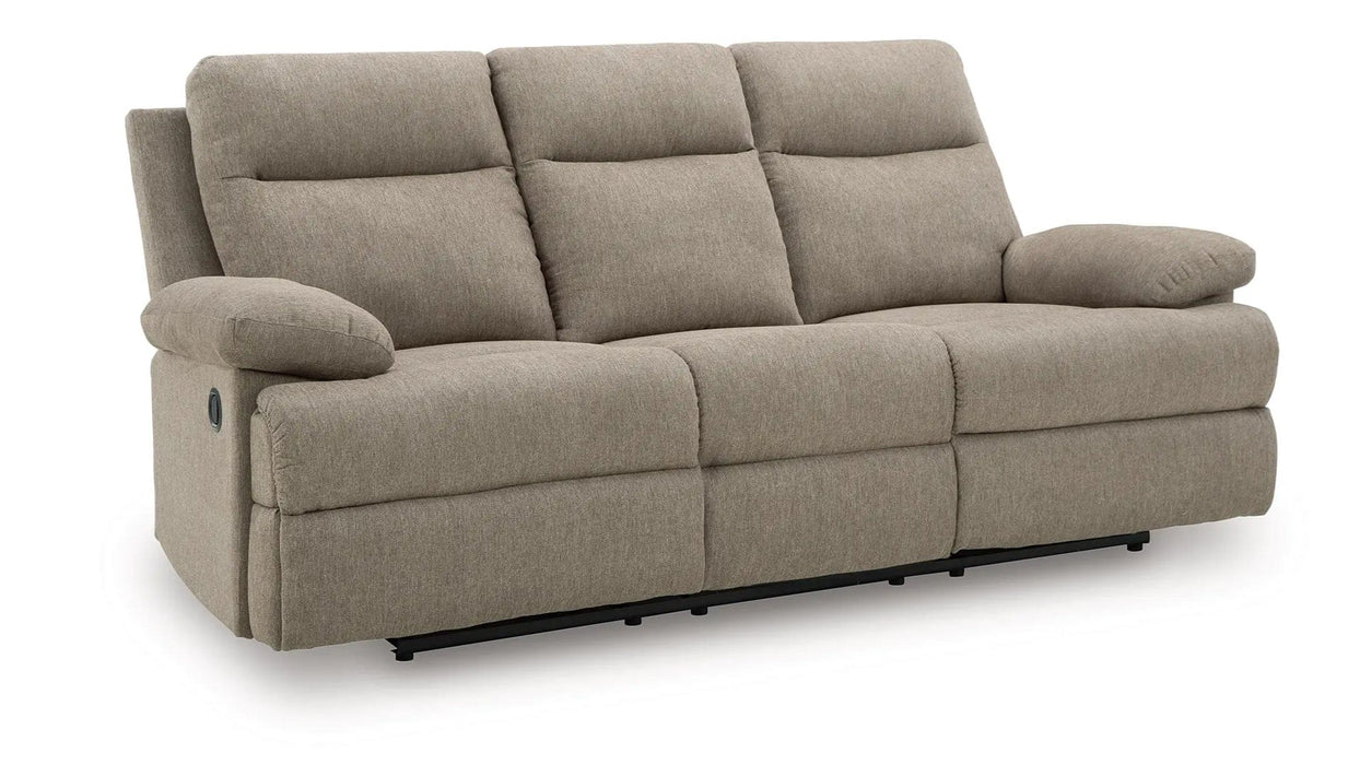 Side Swipe Brown Fabric Reclining Sofa And Loveseat Set