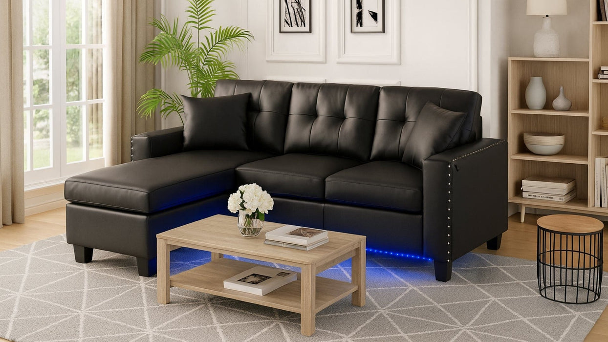 Sorenza Black Faux Leather Modular Sectional Sofa