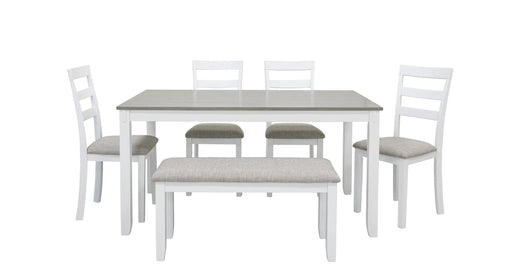 Stonehollow White Wood Standard Height 6pc Dining Table, Chair & Benc