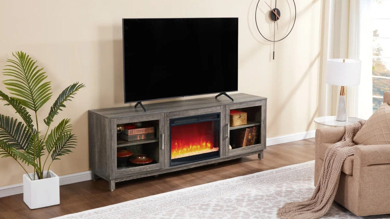 Summit Gray Wood And Metal Fireplace TV Stand