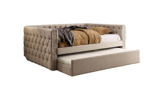Suzanne Beige Wood And Upholstered Full Day Bed With Trundle