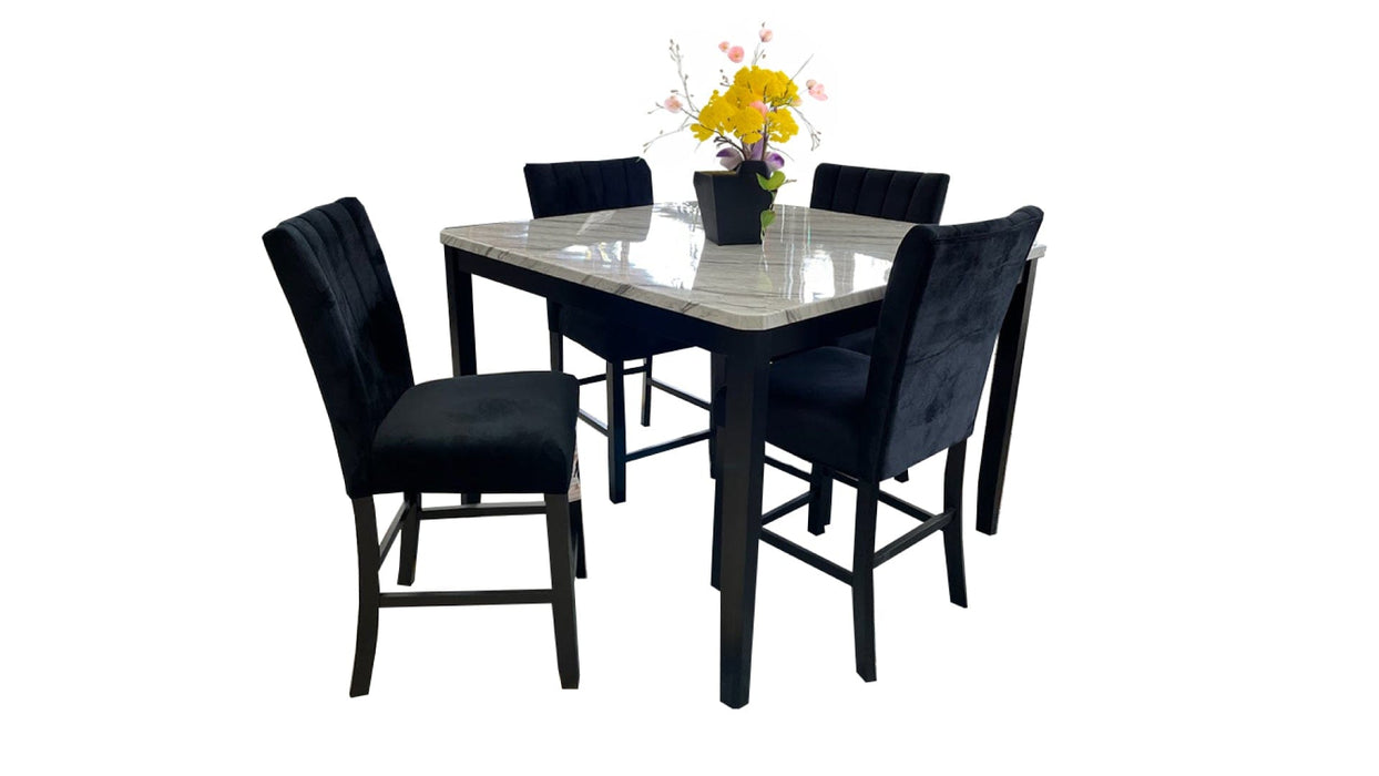 Tivoli Black Wood And Upholstered Counter Height 5pc Dining Table & C