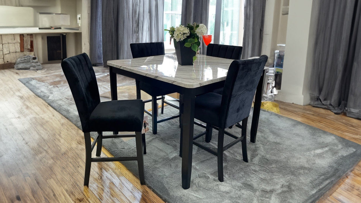 Tivoli Black Wood And Upholstered Counter Height 5pc Dining Table & C