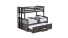 University Gray Wood Twin Over Full Bunk Bed with Trundle & Storage