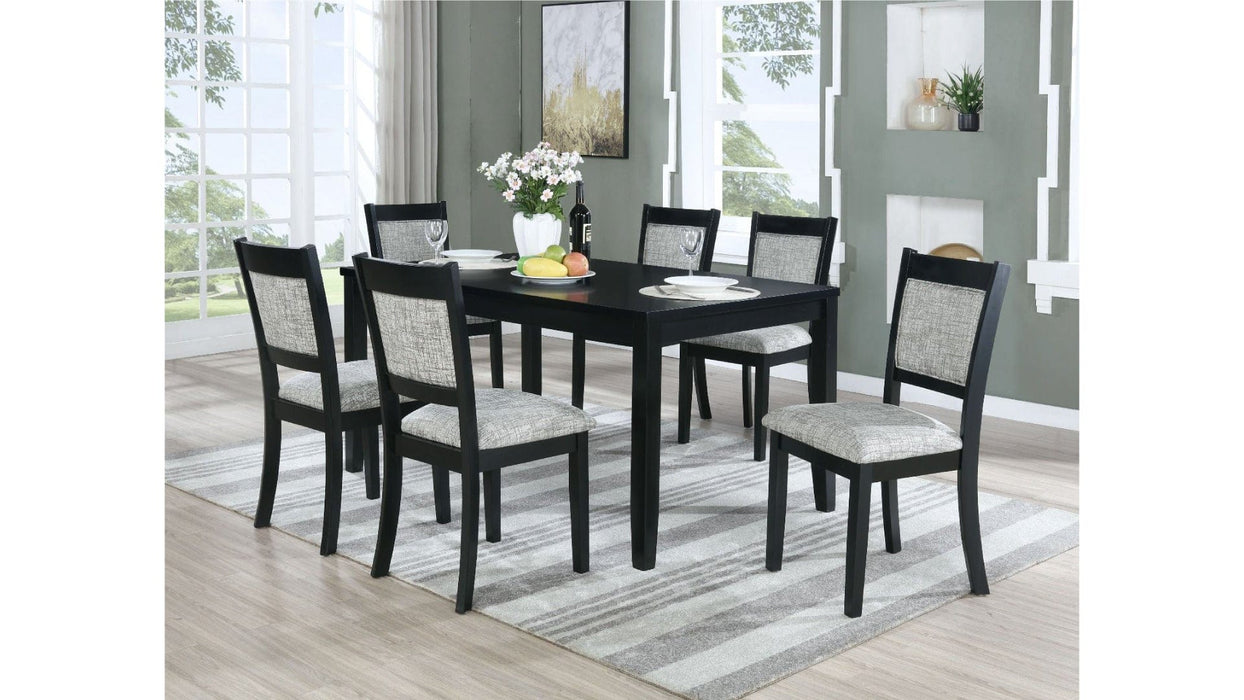 Upstate Black Wood And Upholstered Standard Height 7pc Dining Table &