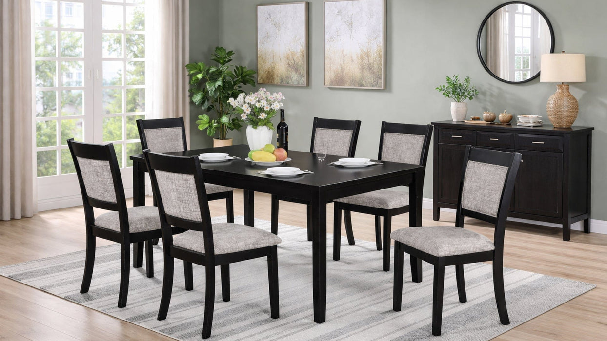Upstate Black Wood And Upholstered Standard Height 7pc Dining Table &