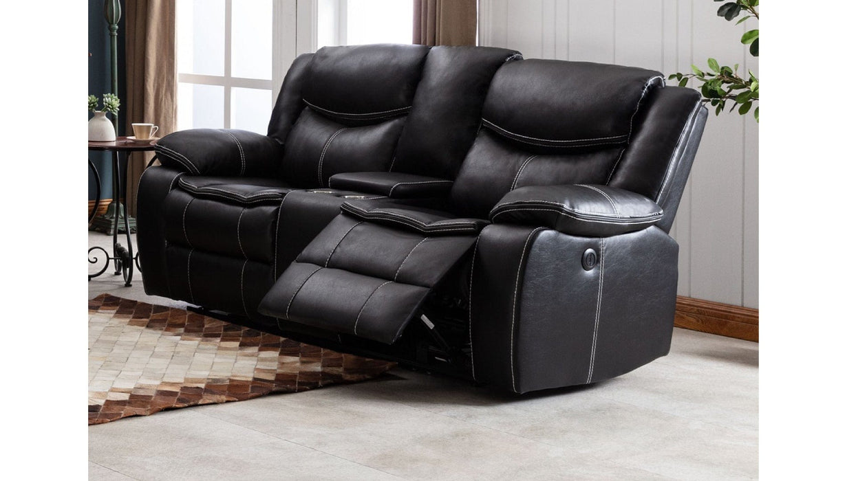 8004 Black Faux Leather Power Reclining Sofa & Loveseat Set