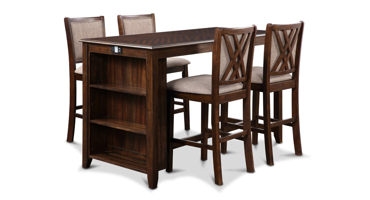 Amy Brown Wood Bar Height 5pc Dining Table & Chair Set