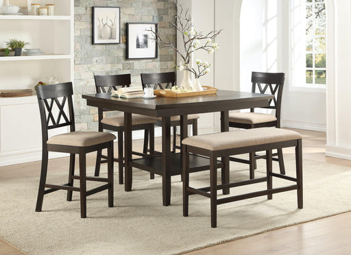 Balin Brown Wood And Upholstered Counter Height 6pc Dining Table & Ch
