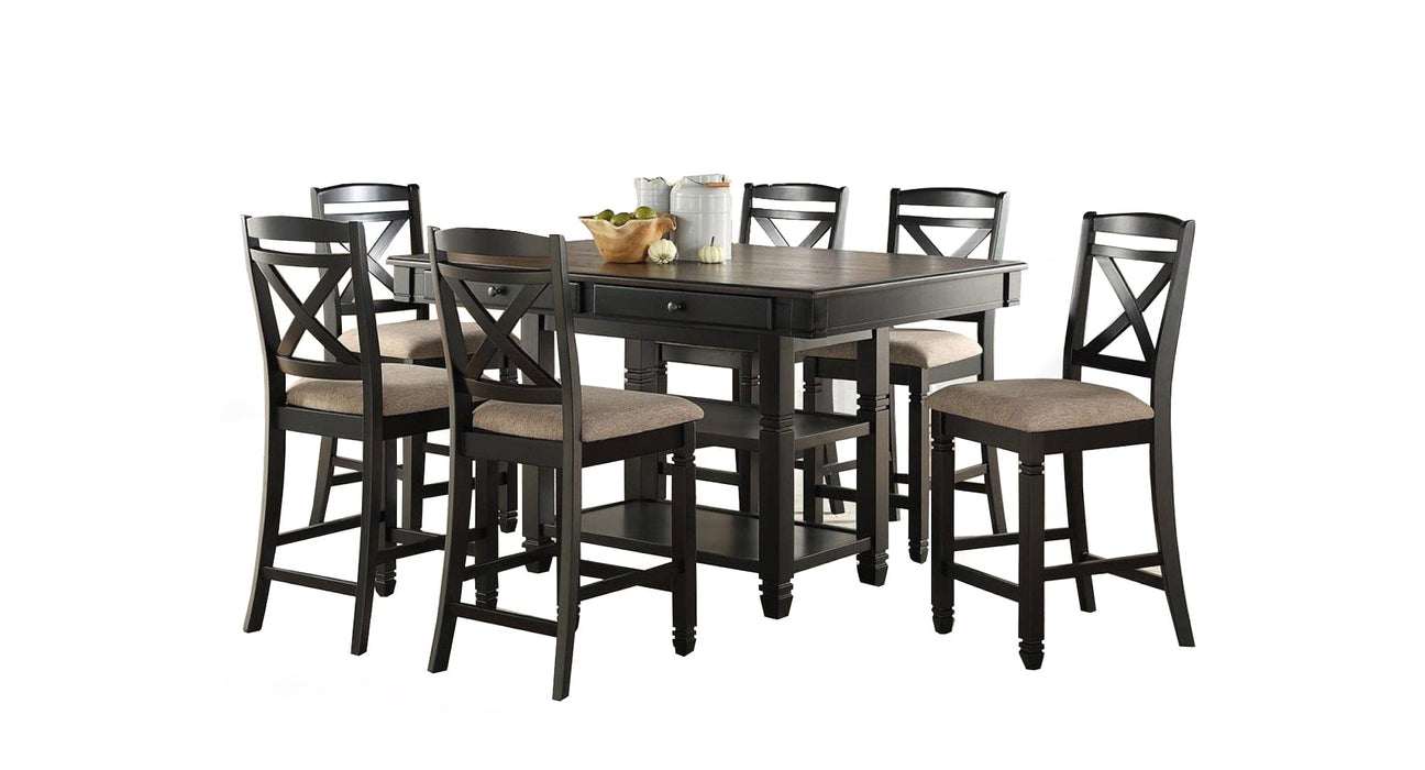 Baywater Black Wood Counter Height 7pc Dining Table & Chair Set