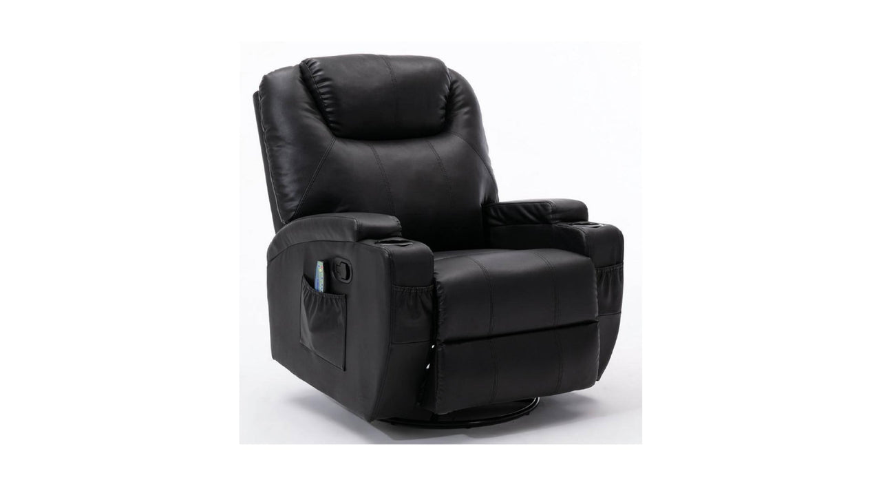 Black Faux Leather Swivel Recliner with Heat and Massage