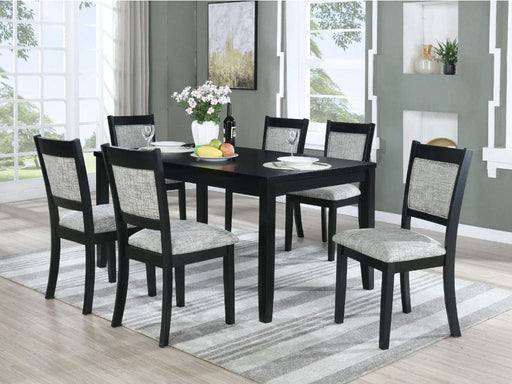 Black Wood And Upholstered Standard Height 7pc Dining Table & Chair S