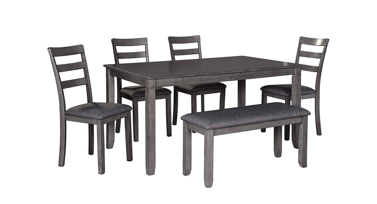 Bridson Gray Wood Standard Height 6pc Dining Table, Chair & Bench Set