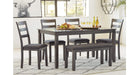 Bridson Gray Wood Standard Height 6pc Dining Table, Chair & Bench Set