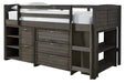 Caitbrook Gray Wood Twin Loft Bed with Storage