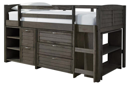 Caitbrook Gray Wood Twin Loft Bed with Storage