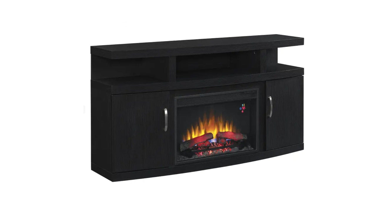 Cantilever Black Wood And Metal Fireplace TV Stand