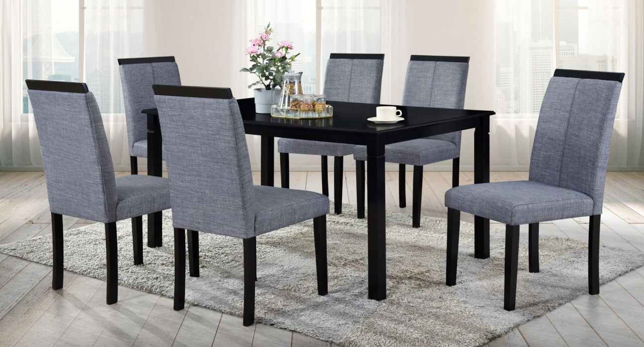 Carla Black Wood And Upholstered Standard Height 7pc Dining Table & C