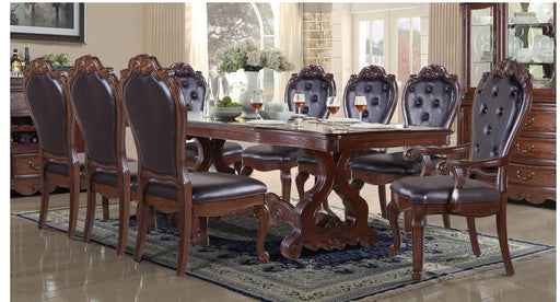 D527 Brown Wood Standard Height 9pc Dining Table & Chair Set