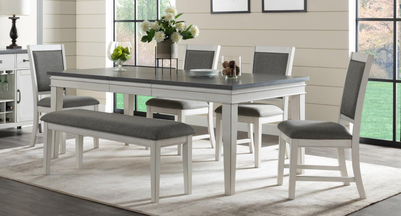 Del Mar White Wood Standard Height 6pc Dining Table & Chair Set