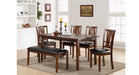 Dixon Brown Wood Standard Height 6pc Dining Table, Chair & Bench Set