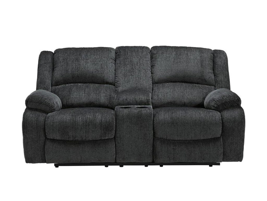 Draycoll Gray Fabric Recliner Loveseat — Casa Linda Furniture