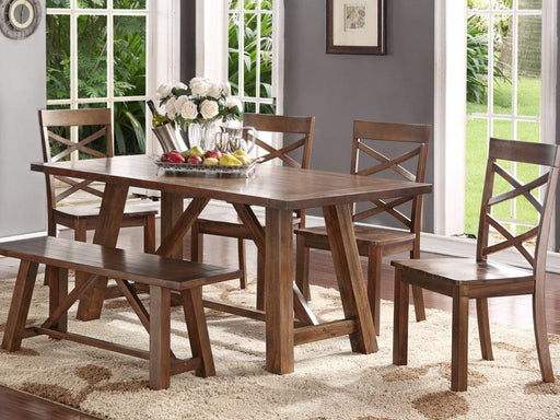Farmhouse Brown Wood Standard Height 6pc Dining Table, Chair & Bench