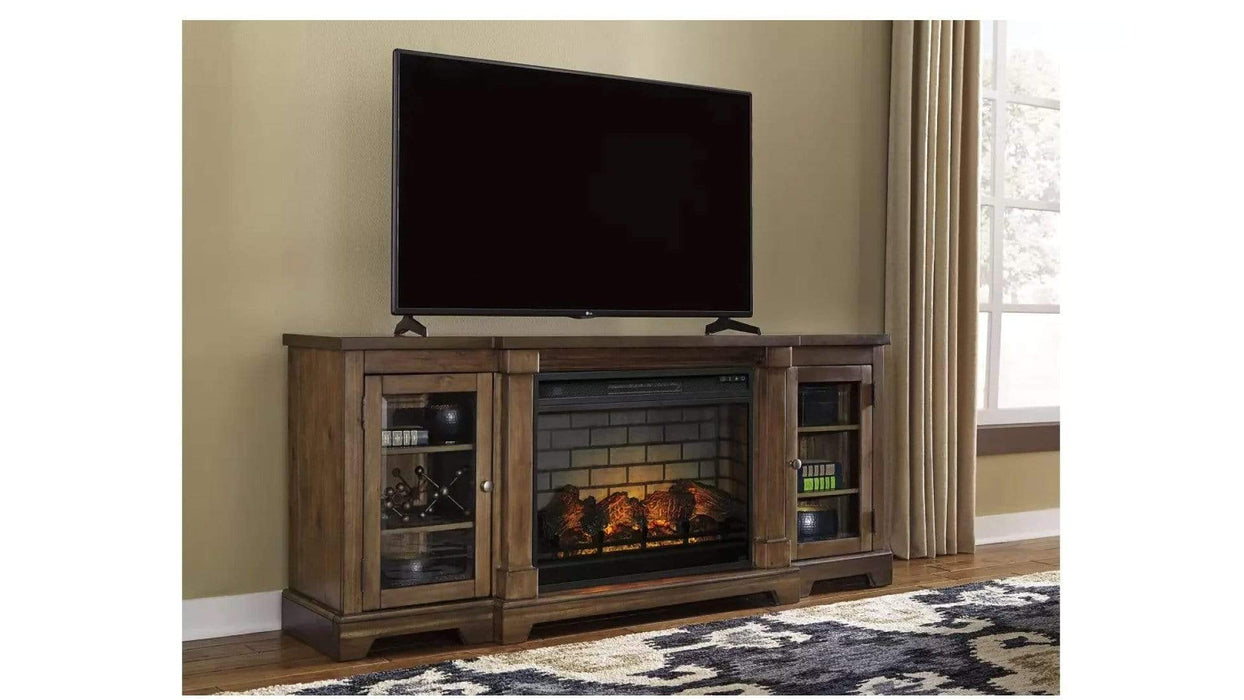 Flynnter Brown Wood Fireplace TV Stand