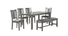 Gray Wood And Upholstered Standard Height 6pc Dining Table, Chair & B