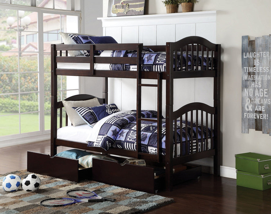 Heartland Brown Wood Twin Over Twin Bunk Bed & Under Bed Storage