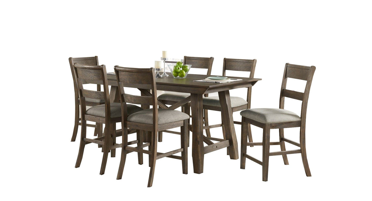 Hillcrest Brown Wood Counter Height 7pc Dining Table & Chair Set