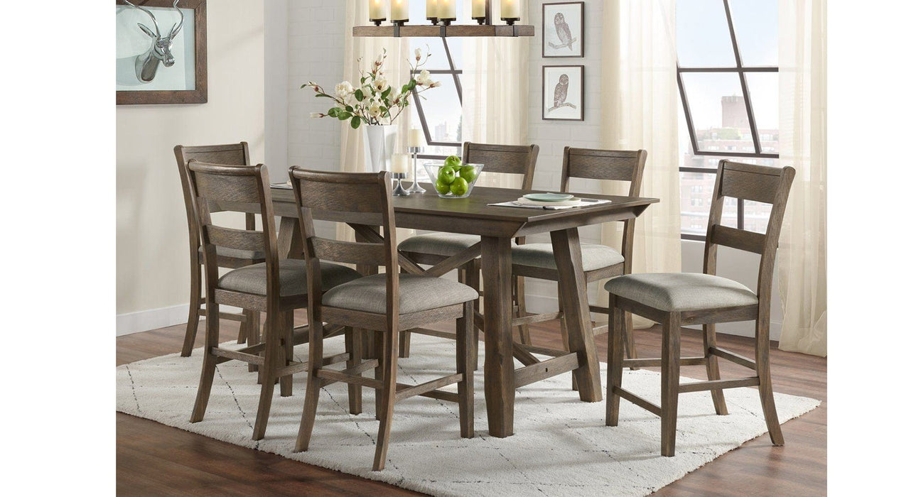Hillcrest Brown Wood Counter Height 7pc Dining Table & Chair Set