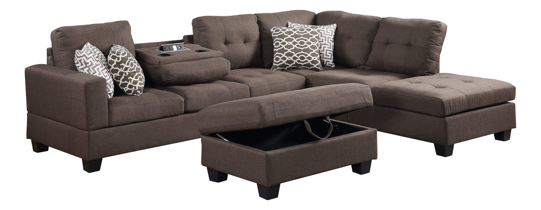 Kourtney Brown Fabric Sectional Sofa & Storage Ottoman