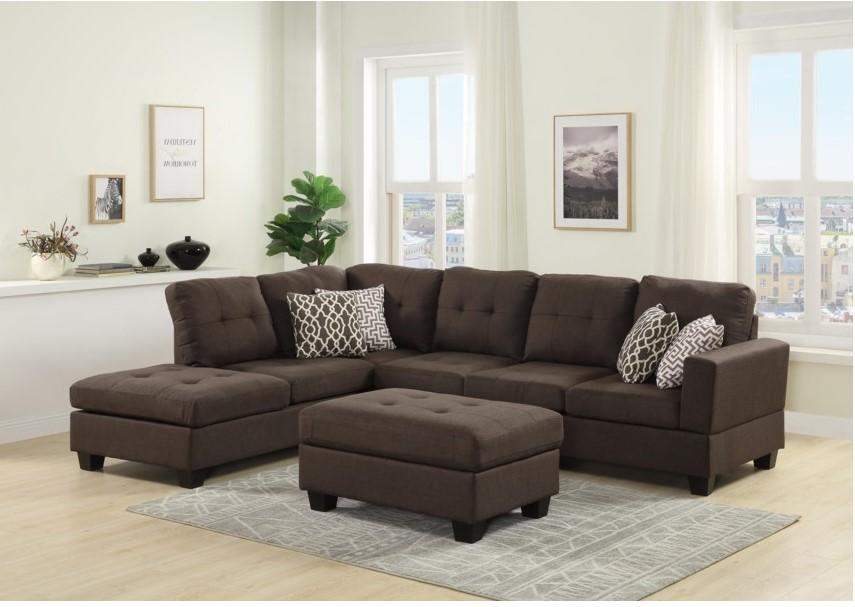Kourtney Brown Fabric Sectional Sofa & Storage Ottoman